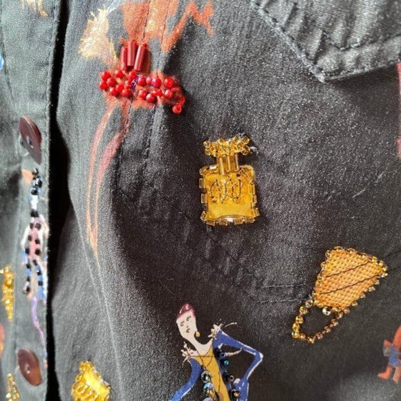 Vanity Collection XL Black Button-Up Jacket With Vibrant Fashion Print - Picture 4 of 14